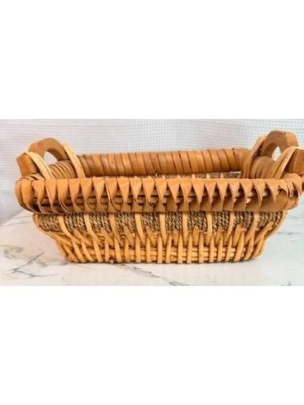 Vintage Hand Woven Splint Wood Porcupine Twist Gathering Basket Boho Rustic